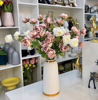 Hoa mẫu đơn vải lụa bông nhỏ cành 7 bông